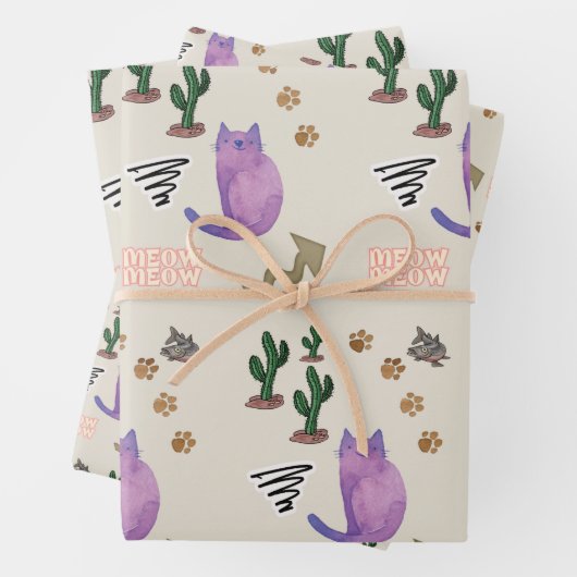 Papierblätter Katzenfisch Kakteen Meow Geschenkpapier Set (Beispiel)