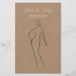 Papierblätter mit dem Spiel "Skizze das Kleid".