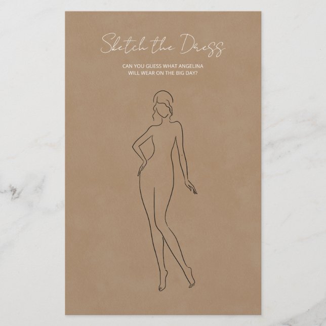 Papierblätter mit dem Spiel "Skizze das Kleid". (Vorderseite)