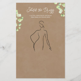 Papierblätter mit dem Spiel "Skizze das Kleid".