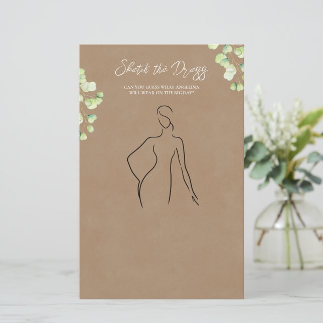 Papierblätter mit dem Spiel "Skizze das Kleid". (Stehend Vorderseite)
