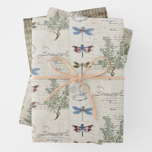 Papierblätter - Muster Beige Blau Geschenkpapier Set (Beispiel)