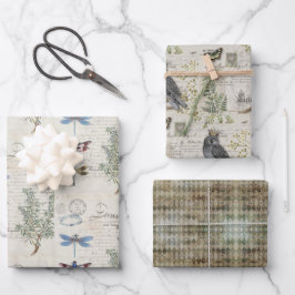 Papierblätter - Muster Beige Blau Geschenkpapier Set