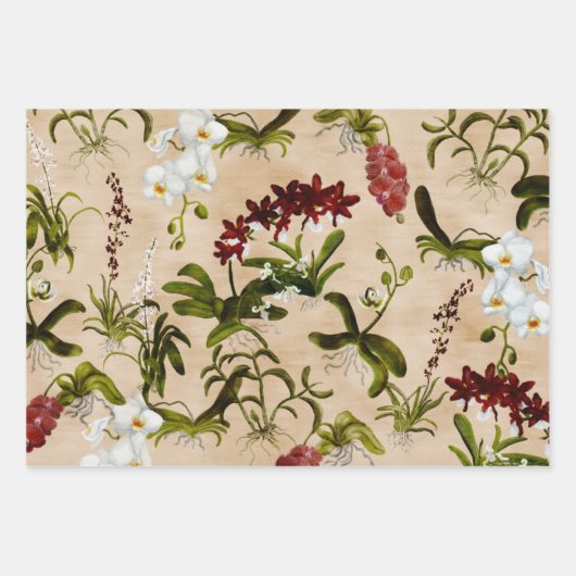 Papierblätter - Muster für Orchideen in Biege Geschenkpapier Set (Vorderseite 2)