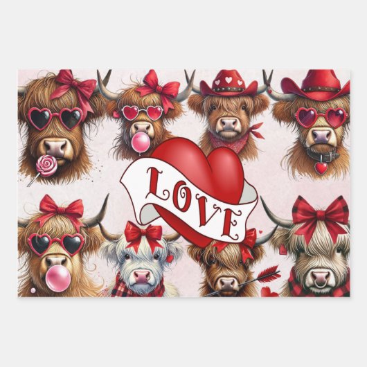 Papierblätter umhüllen Valentins rote Herzen Geschenkpapier Set (Vorderseite 2)