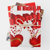 Papierblätter umhüllen Valentins rote Herzen Geschenkpapier Set (Beispiel)