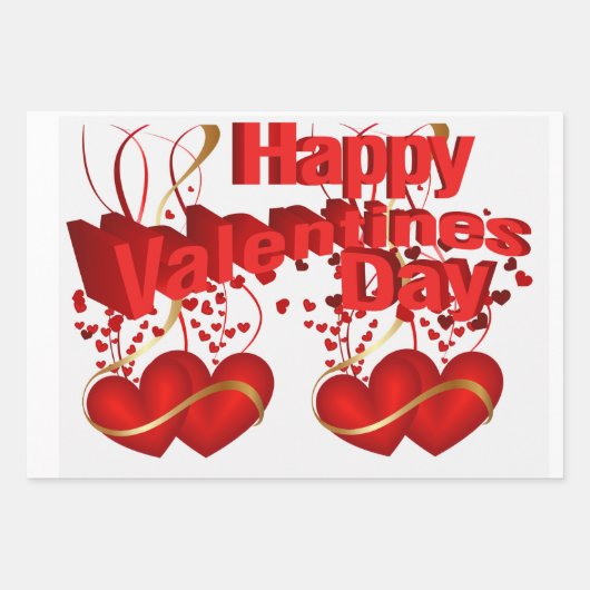 Papierblätter umhüllen Valentins rote Herzen Geschenkpapier Set (Vorderseite)