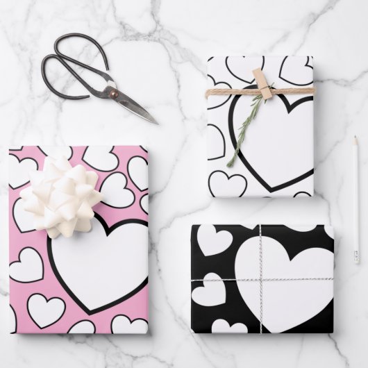 Papierblätter Valentinins weiße Herzen Geschenkpapier Set (Vorderseite)