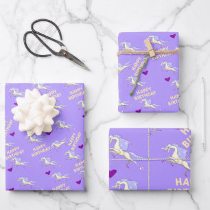 Papierblätter zum Geburtstag glücklich Einhorn Geschenkpapier Set
