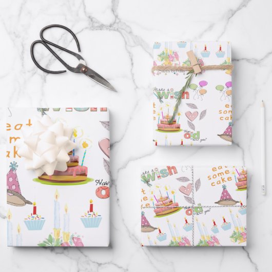 Papierblätter zum Geburtstag glücklich wünschen Wi Geschenkpapier Set (Vorderseite)