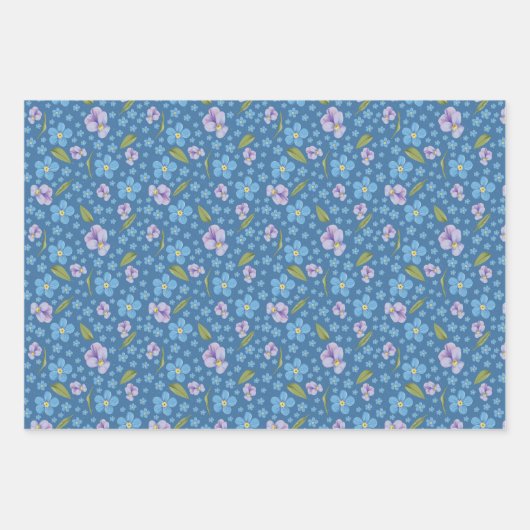 Papierblätter zum Vergessen-Me-Not- und Pansy-Umhü Geschenkpapier Set (Vorderseite 2)