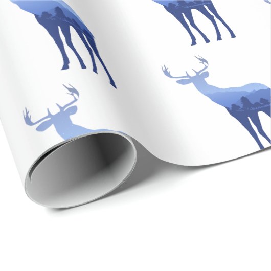 Papierblauer Hirsch/Elch Geschenkpapier (Rolleneckpunkt)