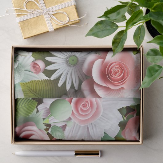 Papierblumen Rosa und Frühlingsgrün Seidenpapier (Geschenk)