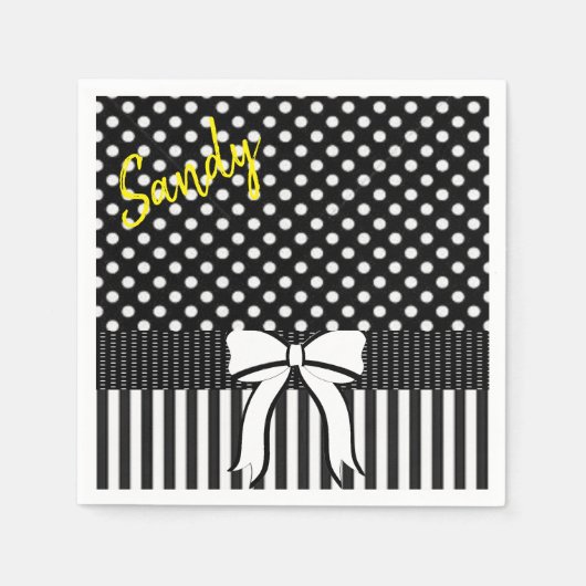 Papierbücher, Schwarz-weißer Punkt Streifen Bow Serviette (Vorderseite)