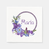 Papierbücher, violette Blumen, Blüten Serviette (Vorderseite)