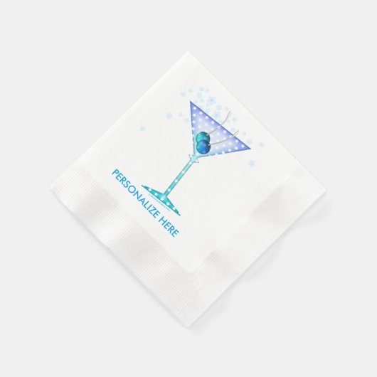 PAPIERCOCKTAIL-NAPKINS, BLAUE MARTINI-DESIGN SERVIETTE (Ecke)