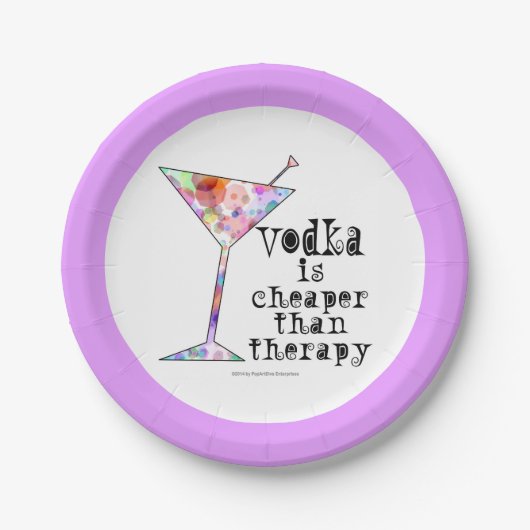 PAPIERCOCKTAIL-TELLER, VODKA, CHEAPER ALS THERAPIE PAPPTELLER (Vorderseite)