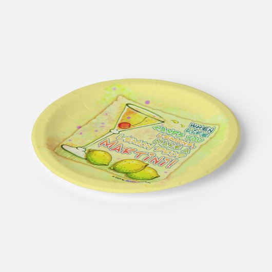 PAPIERcocktail-TELLER - ZITRONEN-TROPFEN MARTINI Pappteller (Schrägansicht)