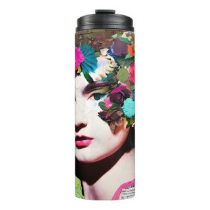 Papiercollage-Kunst viktorianische Frau floral Thermosbecher