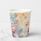 Papiercup mit Aquarellfarben-Blume + Namen + Datum Pappbecher (Vorderseite)