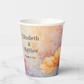 Papiercup mit Aquarellfarben-Blume + Namen + Datum Pappbecher