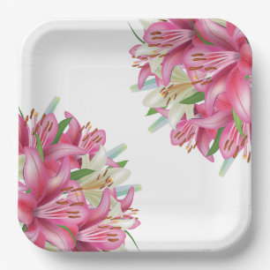 Papierdruckpapier-Teller-Pink-Lilies-Papierdrucker Pappteller