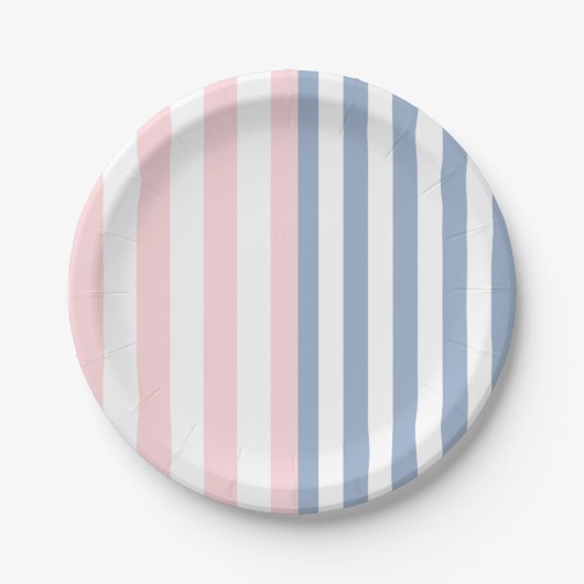 Papiere Teller, Rosa Blau & Weiß Streifen Pappteller (Vorderseite)