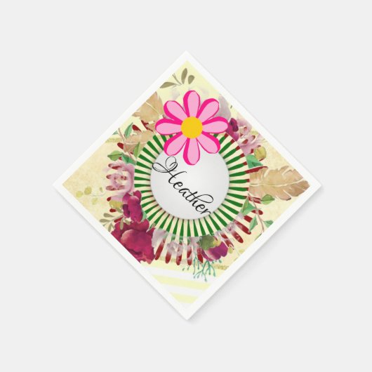 Papieren Napkins, Beige-Gold-Streifen-Blume Serviette (Ecke)