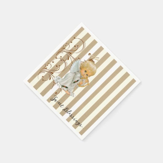 Papieren Napkins, Beige und Weißer Streifen Engel Serviette (Ecke)