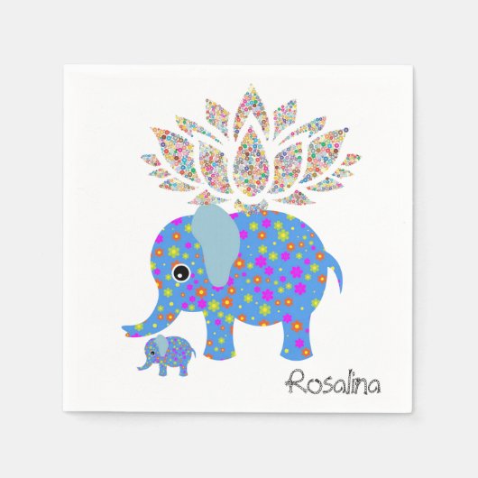Papieren Napkins, florale, farbenfrohe Elefanten Serviette (Vorderseite)