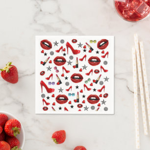 Papieren Napkins, Rote Heels Lipstick Lippen Serviette