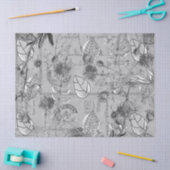 Papierentpackung B/W Blumenmuster-Blätter Postkart Seidenpapier (Basteln)