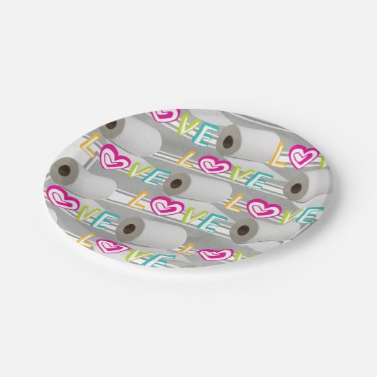 Papierfächer für Teller mit rotem Herz, Toilettenp (Schrägansicht)