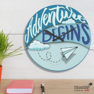 Papierflugzeug Abenteuer beginnt Große Wanduhr