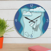 Papierflugzeug | Fahrt beginnt mit einem Single Große Wanduhr
