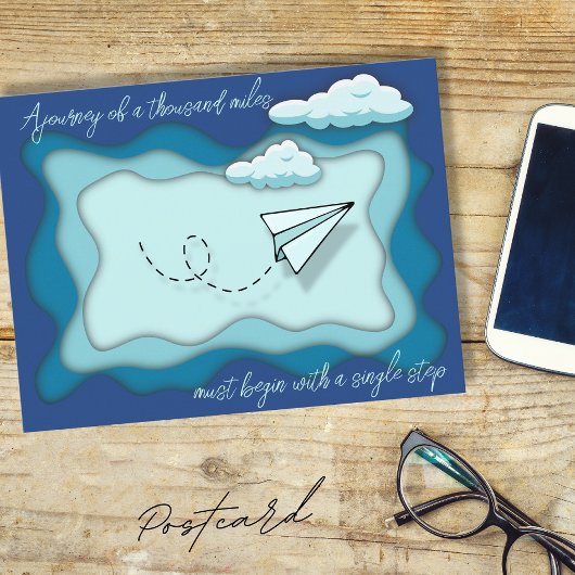 Papierflugzeug | Fahrt beginnt mit einem Single Postkarte