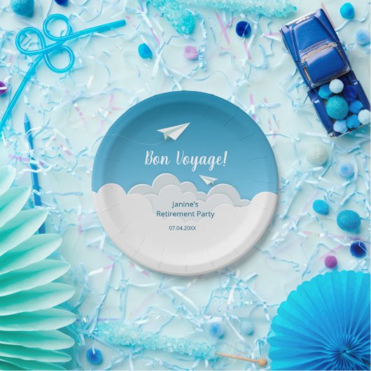 Papierflugzeug im Sky Going Away Party Pappteller (Party)