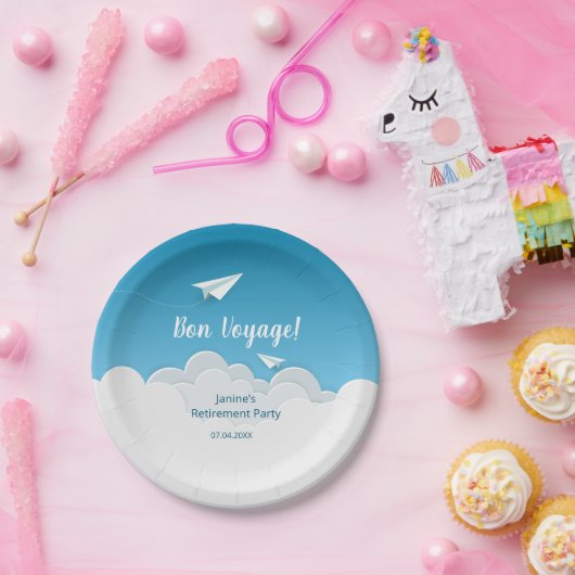 Papierflugzeug im Sky Going Away Party Pappteller (Party)