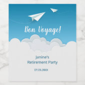Papierflugzeug im Sky Going Away Party Weinetikett (Einzelnes Label)