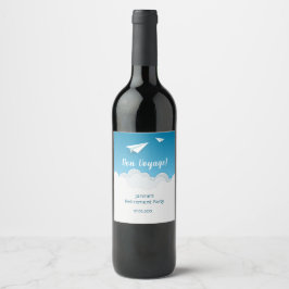 Papierflugzeug im Sky Going Away Party Weinetikett