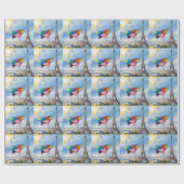 Papierflugzeug in Paris, farbenfroh, wasserfarbig Geschenkpapier (Flach)