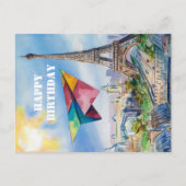 Papierflugzeug in Paris, farbenfroh, wasserfarbig Postkarte (Vorderseite)