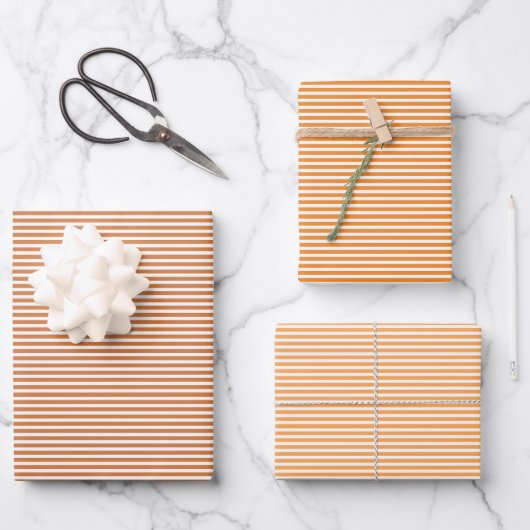 Papierfolien mit drei Farbtönen, Orange Streifen Geschenkpapier Set (Vorderseite)