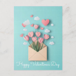 Papiergeschnittene Herzen und Blumen Valentinsgruß Postkarte