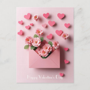 Papiergeschnittenes Herz und Blumen Valentinsgruß Postkarte