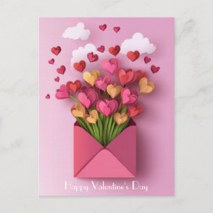 Papiergeschnittenes Herz und Wolken Valentinsgruß Postkarte