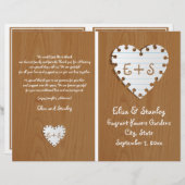 Papierherz auf gefaltetem Holz Hochzeitsprogramm (Vorne/Hinten)