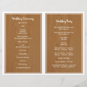 Papierherz auf gefaltetem Holz Hochzeitsprogramm (Rückseite)