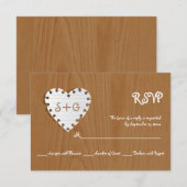 Papierherz auf Holz mit monogramm Hochzeit RSVP Karte (Vorne/Hinten)