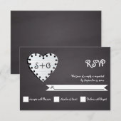 Papierherz auf Kalkboard & Monogramm Hochzeit RSVP Karte (Vorne/Hinten)